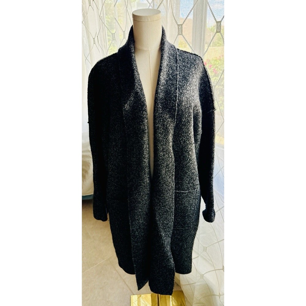 Eileen Fisher Black White Tweed Notched Large Cardigan Sweater Jacket READ!